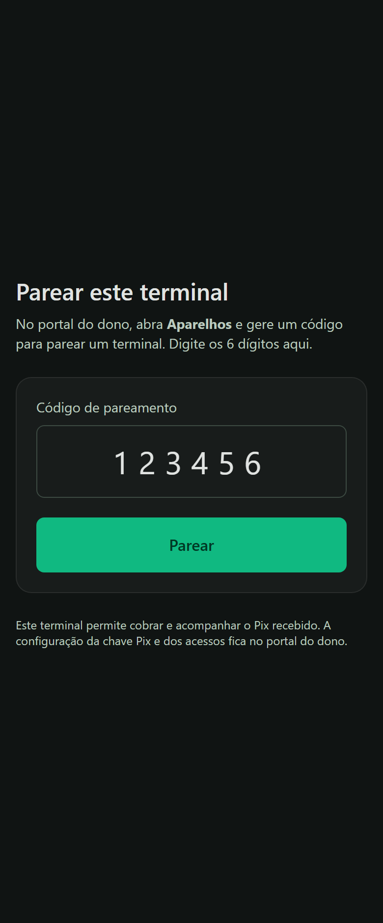 Tela demonstrativa: O dono conecta o caixa.